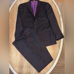 Classic Black Men's Suit with Purple Lining